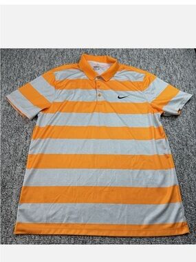 Nike Men’s Orange and Gray Wide-Stripe Polo